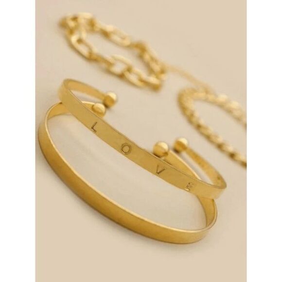 GOLD PLATED LINK CUFF LOVE BRACELETS - 4 PIECES - Picture 5 of 5